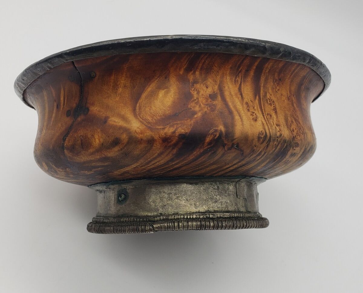 Antique Tibetan Jha Phor / Tsampa Burl Wood Tea Bowl W Antique Tibetan Jha Phor / Tsampa Burl Wood Tea Bowl W