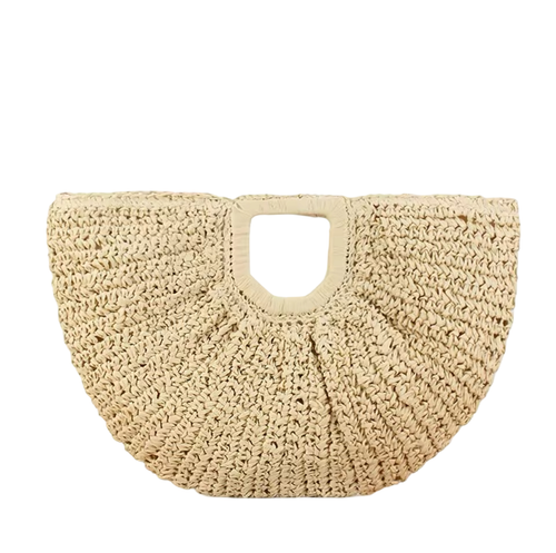 Crochet Half Moon Woven Straw Bag Handmade Beach Bag Women’s Boho Clutch Handbag - Picture 8 of 9