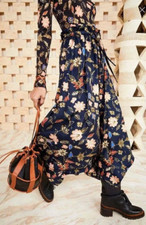 Ulla Johnson Carine Skirt Womens Size 8 Silk Handkerchief Hem Skirt Black Floral