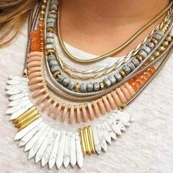 Stella Dot Ezra Statement Necklace Layered Versatile Adjustable Stone  Metal