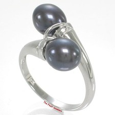 Solid Sterling Silver .925 Twin Black-Purple Freshwater Pearl Cocktail Ring