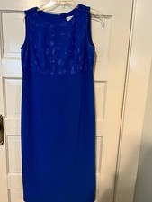 Sleeveless Blue Embroidered Rayon Long Dress Size 10 sheath classic work play