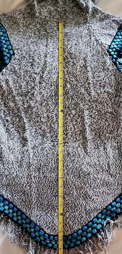 Artesania Edm Alpaca Sweater Hooded Pullover Sz L Gray Blue Tassels Fringe Peru - Picture 13 of 14