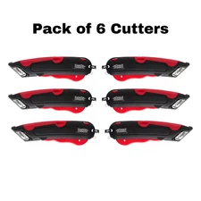 Easy Cut 2000N RED Safety Box Cutter Knife with Holster (Pack of 6 Cutters)