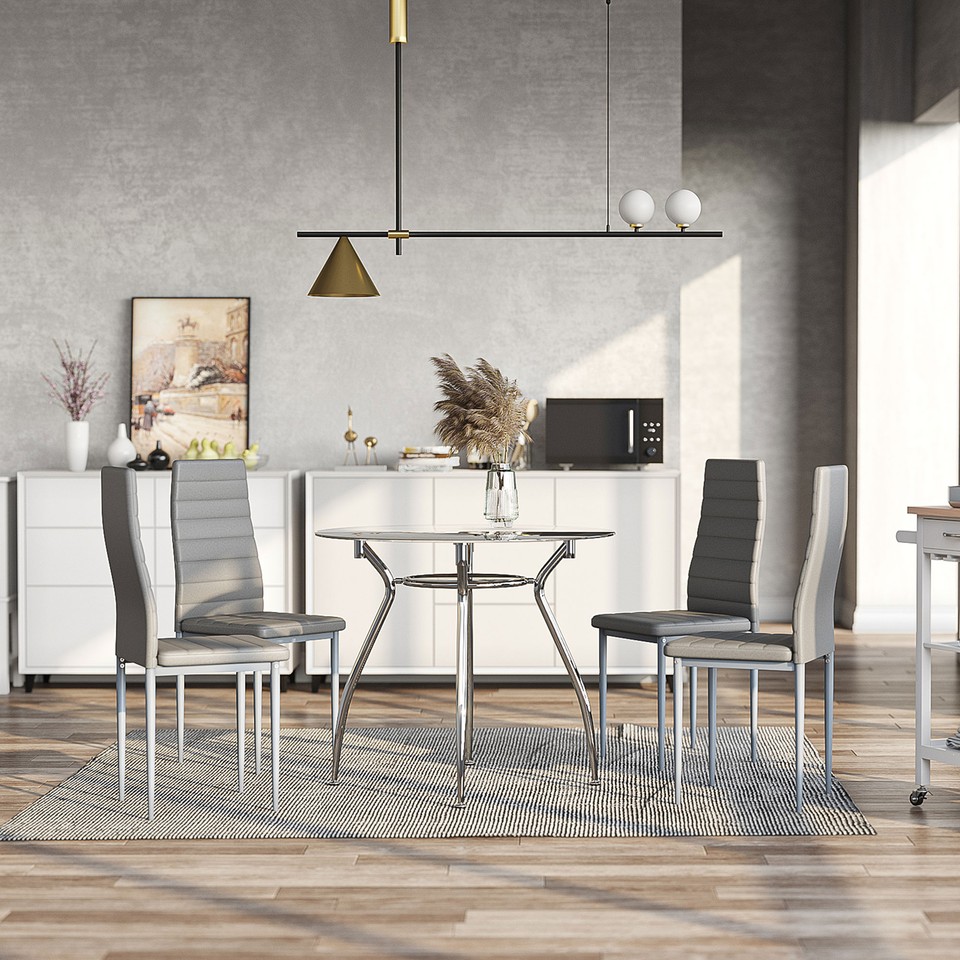 Dining Table and Chairs Set 4, Round Kitchen Table and Upholstered