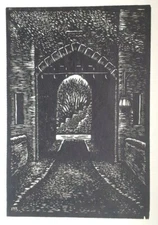 Richard Bennett WARWICK CASTLE GATEWAY WOODCUT PRINT C1927