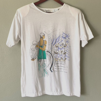 【2plan】Pressing 88 Print Short Sleeve Tee Vintage Flapper 1920's Graphic White T Shirt Shoulder Pads