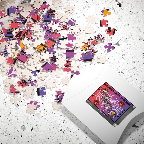 Personalized Halloween Family Game Night Jigsaw Puzzle 110 Pieces, Retro Fam Fun - Picture 4 of 4