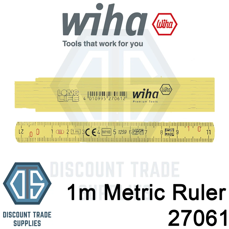 WIHA Folding Ruler LongLife 1m Metric Yellow Composite Ruler 27061