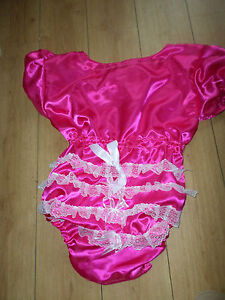 sissy romper satin baby adult suit deep pink chest lace onesie sleepsuit clothes