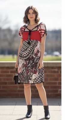Save The Queen Red & Black Chain Detail Midi Flare Stretch Dress Small Steampunk
