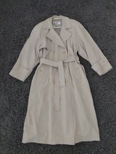 VTG Towne by London Fog Womens 14 P Beige Double Breasted Lined Trench Coat NOS