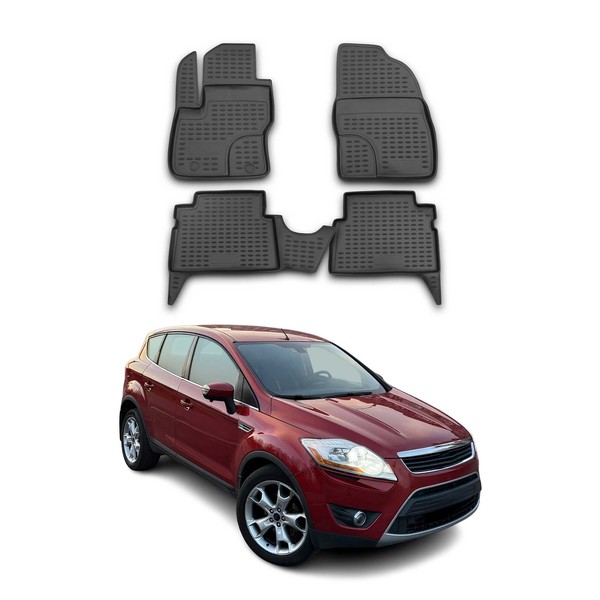 Omac Gummimatten FußMatten FüR Ford Kuga I 2008-2012 TPE Automatten Schwarz 4X-image