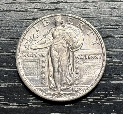 1926 25C Standing Liberty Quarter AU+ Details Lustrous