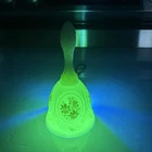 VTG Fenton Uranium Vaseline Yellow Custard Bell Satin Glass Handpainted Floral