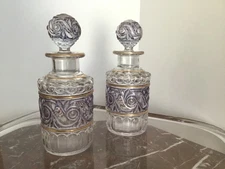 BEAUTIFUL PAIR, BACCARAT CRYSTAL PERFUME BOTTLE, DECO, GILT AND LAVENDAR