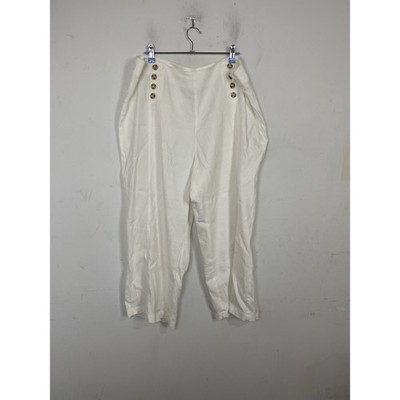 J.Jill White Linen Stretch Sailor Pants Wide Leg Button Detail Size 18