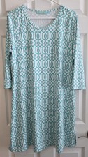 Lulu B Large Sundress Aqua White 3/4 Sleeve Beachy UPF Activeware