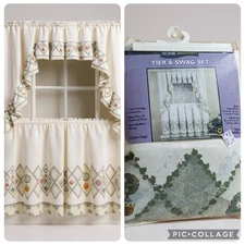 90s Cottage Core Home Essentials Kmart Vtg Tier & Swag Curtains 58x36 New In Bag