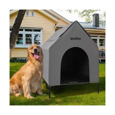 Zooba 48" XL Outdoor Dog House   Weatherproof Elevated Pet Shelter Grey