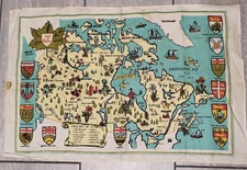 Rare Vintage Canada Cloth Material Map 16" X 24" Nice Colors Late 1960s