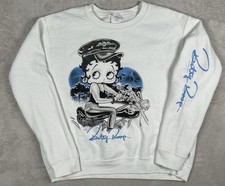 Vintage Y2K Betty Boop Biker Crewneck White Sweatshirt Womens Medium Motorcycle