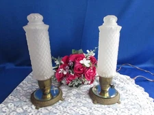PAIR VINTAGE BULLET TORPEDO SKYSCRAPER BOUDOIR ART DECO TABLE LAMPS 11” TALL