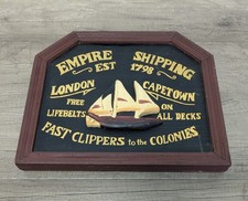 Vintage Empire Shipping Wall Plaque With Carved Ship - Man Cave/Pub/Home Bar