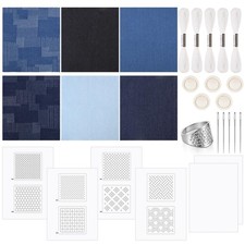 28 Pcs Sashiko Thread Kit Sashiko Needles Denim Fabric Embroidery Patterns Th...