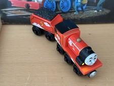 Authentic Fisher-Price Wooden Thomas Train Roll  Whistle James  Tender VGUC 