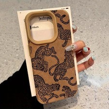 Leopard Print Leather Phone Case Compatible with iPhone 17 16 15 14 13 12 Pro