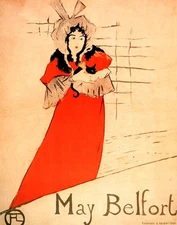 POSTER MAY BELFORT IRISH SINGER WITH BLACK CAT LAUTREC VINTAGE REPRO FREE S/H