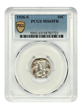 1936-S 10C PCGS MS65FB - Mercury Dime