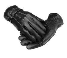 PU Leather Plush Lined Full Finger Mens Motorcycle Driving Warm Gloves