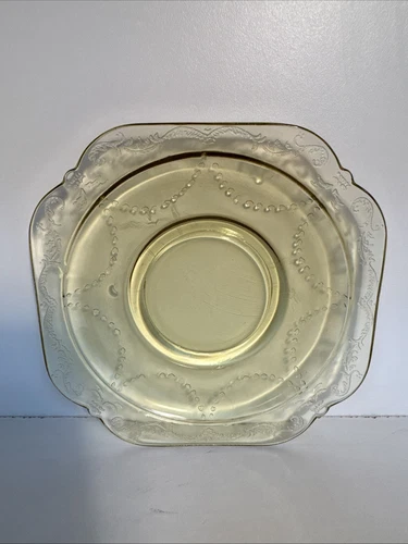 Vintage Federal Depression Saucer, Madrid Glass, Square, 5 3/4”