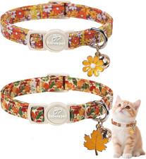 2 Pack Fall Cat Collars, Cute Breakaway Cat Collar with Bell - Soft Cotton Adjus