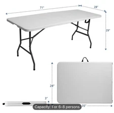 Picnic Table 6FT Folding Portable Plastic Utility Indoor Outdoor Party Dining