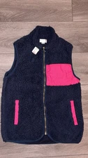 Top It Off Size Small Teddy Fleece Women’s Vest Full Zip Navy & Pink New W Tags 