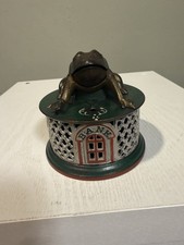 Cast Iron Frog On Lattice Mechanical Bank JE Stevens 1872 Nice
