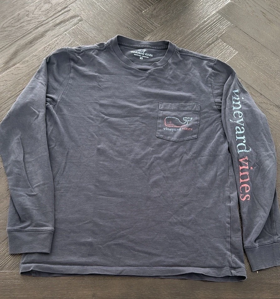 Vineyard Vines Shirt Mens Long Sleeve Blue Crew Neck XS Lightweight Pocket