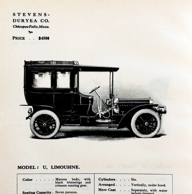 1908 Stevens-Duryea Model U Limousine Print Catalog Advertisement Auto F14F