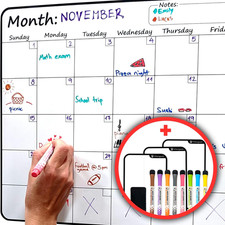 Large Dry-Erase Magnetic Monthly Calendar  Free Bonus: 3 Grocery/To-Do List Whi