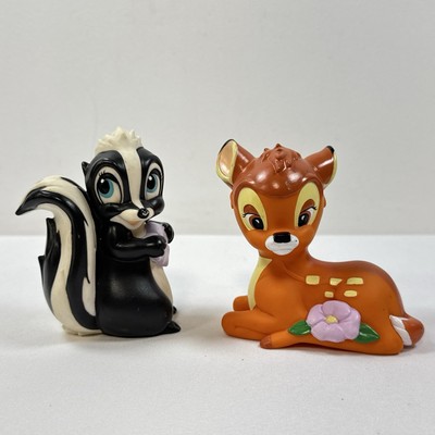 Vintage Disney Sitting Bambi + Flower the Skunk Rubber Squeak Toys
