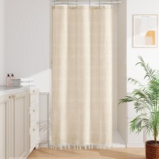 Craidlela Farmhouse Shower Curtain 36x72 Linen Boho Beige Tassel Cotton Fabric