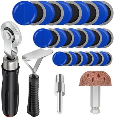 Anglekai 33PCS Tire Patch Roller Kit Car Tire Repair Set w/ Buffing Wheel