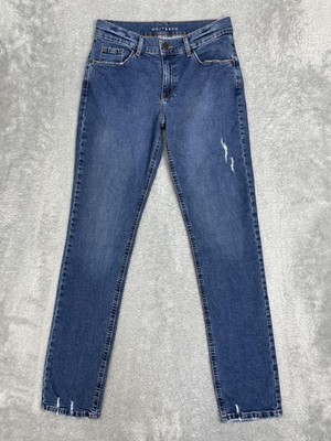 Mott & Bow Boyfriend Jeans Womens 28x32 Blue Mid Rise Distressed Stretch Denim