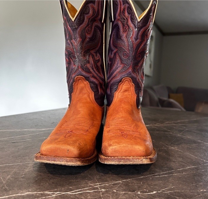 Botas de Vaquero Nacona Marrón Púrpura Western Clásicas Costuras Decorativas