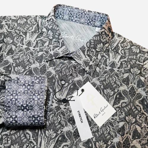 Robert Graham Highland Shirt Dark Grey Damask Jacquard Classic Fit Mens L NWT