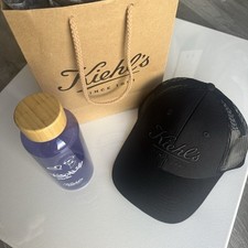 NWT Kiehl's Merch Black Trucker Cap Hat  Reusable Water Bottle Bundle Gift Set