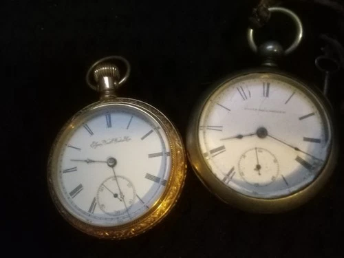 Antique Pocket Watch Lot Of Two Elgin& Waltham 18s 15j (1 Running)